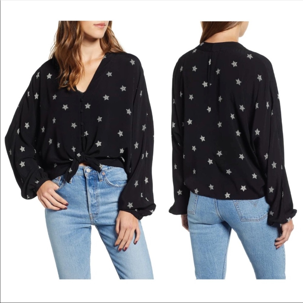 Rails Sloane Black River Star Tie Front Blouse